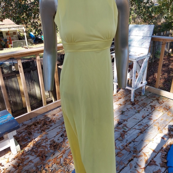 70s Handmade Maxi Dress Yellow Keyhole Back Floral Sheer Collared Top Size 3 - Picture 6 of 12